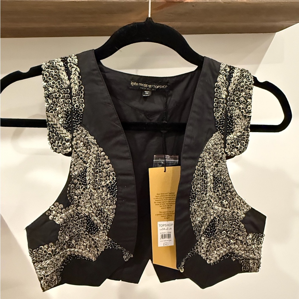 Topshop Black Crop Top with Silver Embellishments